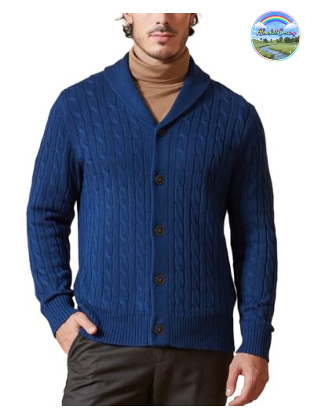 Men's Wool Blend Cardigan Cable Knit Shawl Collar Button Down